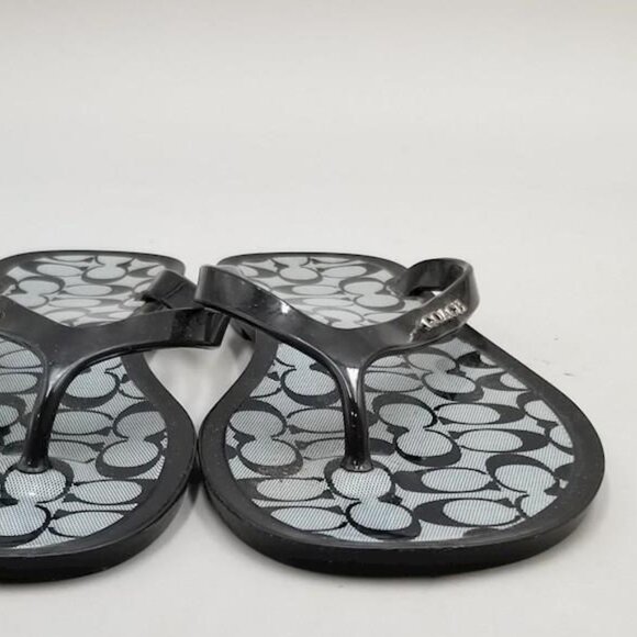 EUC Coach Womens Black Gray  Lyra Jelly All Over Print Flip Flops Sandals - Picture 3 of 8